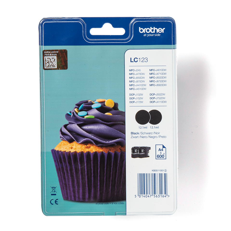 Pack 2 cartouches d'encre Brother LC-123BKBP2 / LC123BKBP2 noires XL, 2 x 600 pages