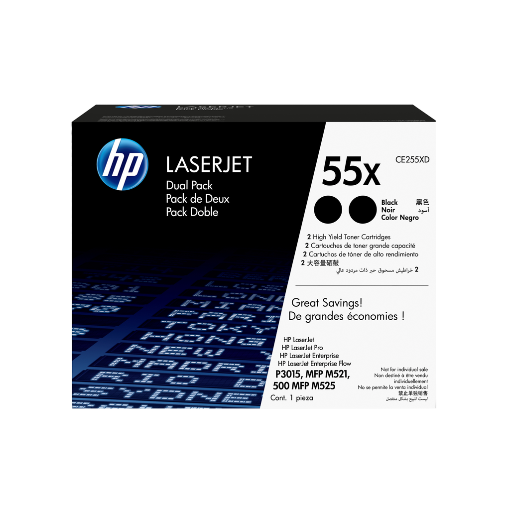 HP 55X / CE255XD black XL toner 2-pack, 2 x 12,500 pages