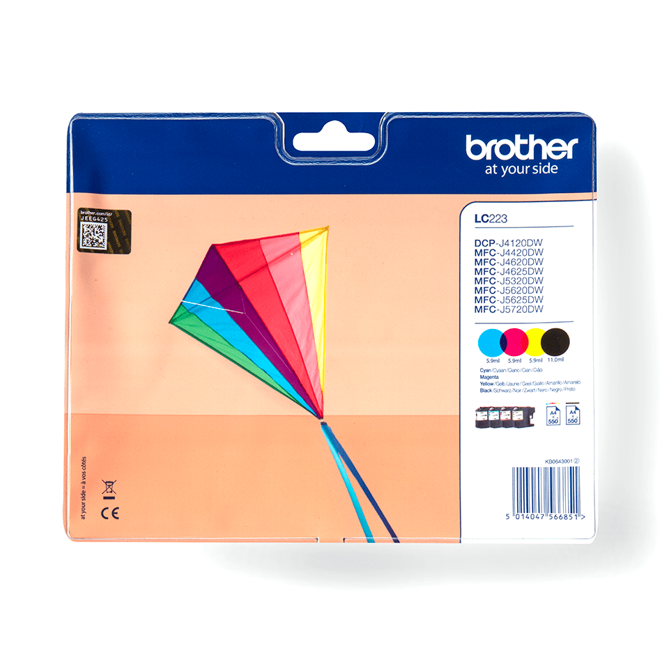 [LC223VALBP] Pack cartouches d'encre Brother LC-223VALBP / LC223VALBP, 4 couleurs XL, 550 pages