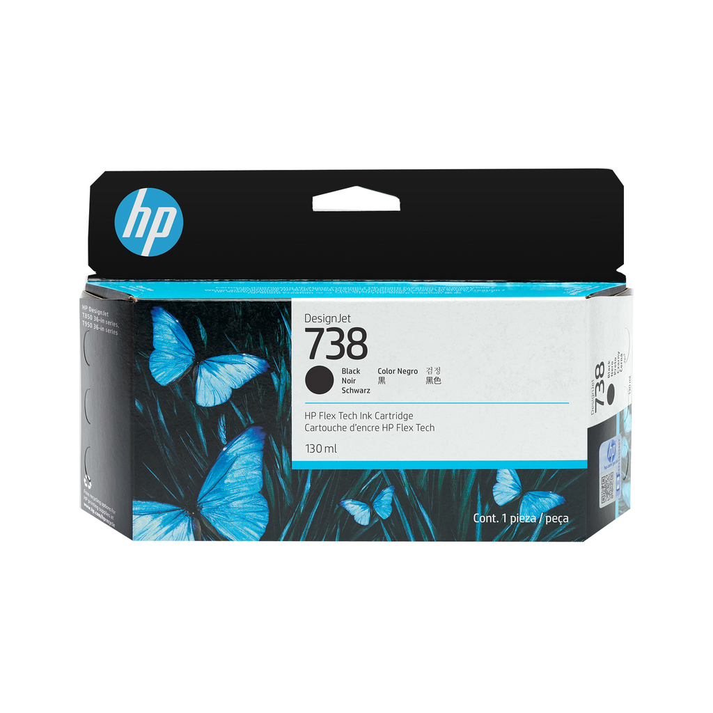 HP 738 / 498N4A black ink cartridge, 130 ml