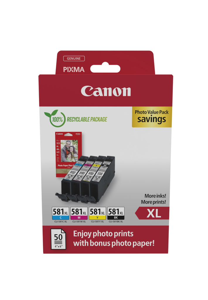 Multipack Tintenpatronen Canon CLI-581XL / 2052C006, 4 Farben XL