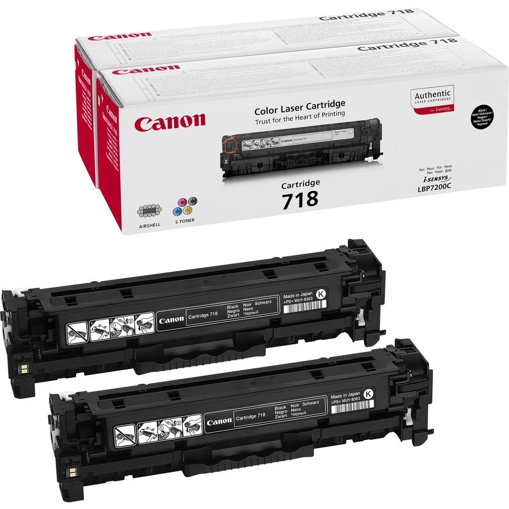 2er-Pack Toner Canon 718 / 2662B005 Schwarz, 2 x 3.400 Seiten