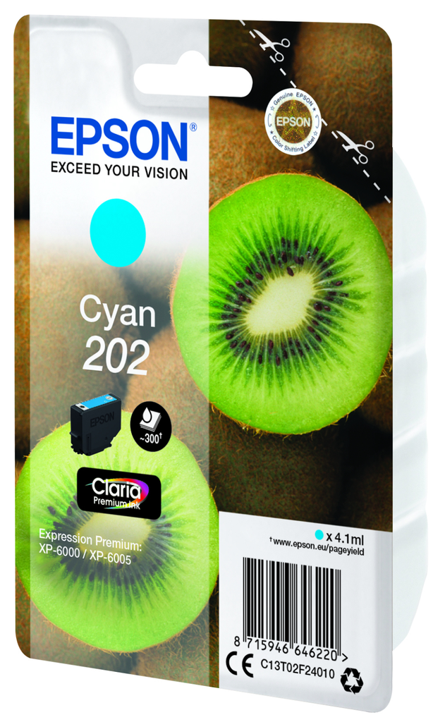 Epson 202 / C13T02F24010 cyan ink cartridge, 300 pages