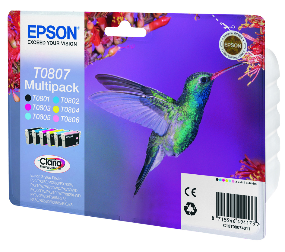 [C13T08074011] Epson T0807 / C13T08074011 4-color ink cartridge, 74 ml