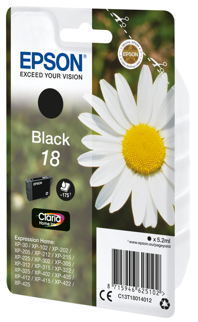 Epson 18 / C13T18014012 black ink cartridge, 175 pages