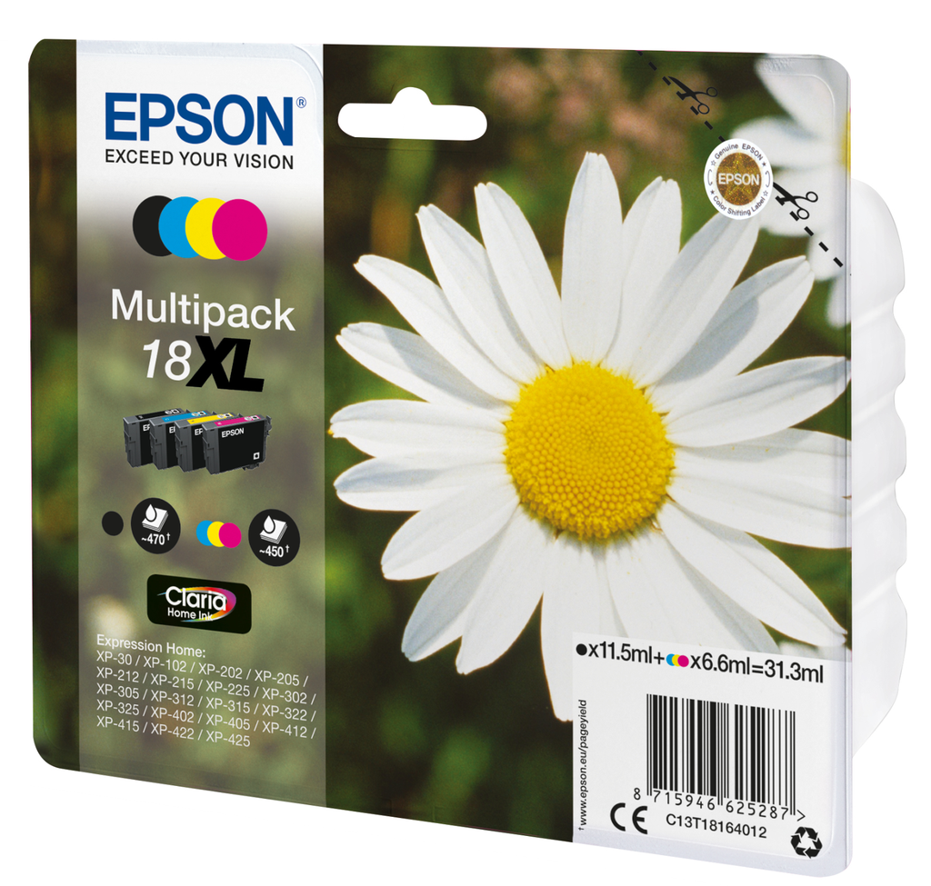 [C13T18164012] Tintenpatrone Epson 18XL / C13T18164012 4 Farben XL, 470 Seiten