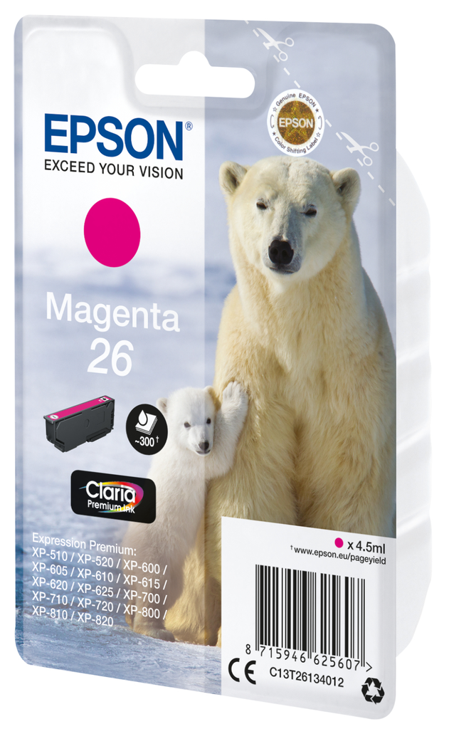 Tintenpatrone Epson 26 / C13T26134012 Magenta, 300 Seiten