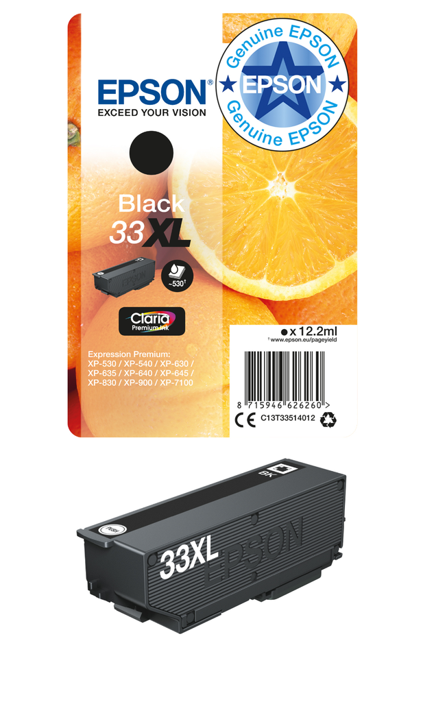 [C13T33514012] Epson 33XL / C13T33514012 black XL ink cartridge, 122 ml