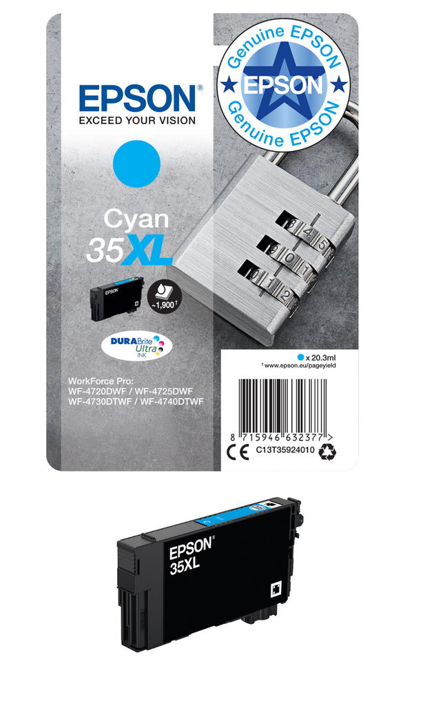 Cartouche d'encre Epson 35XL / C13T35924010 cyan XL, 1 900 pages