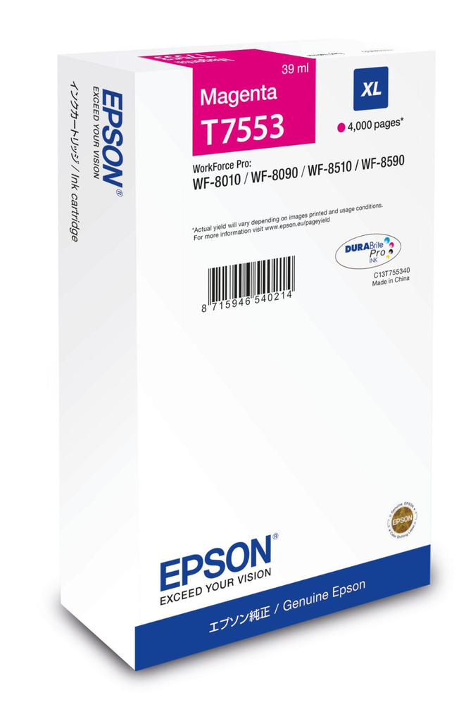 Epson T7553 / C13T75534N magenta XL ink cartridge, 4,000 pages