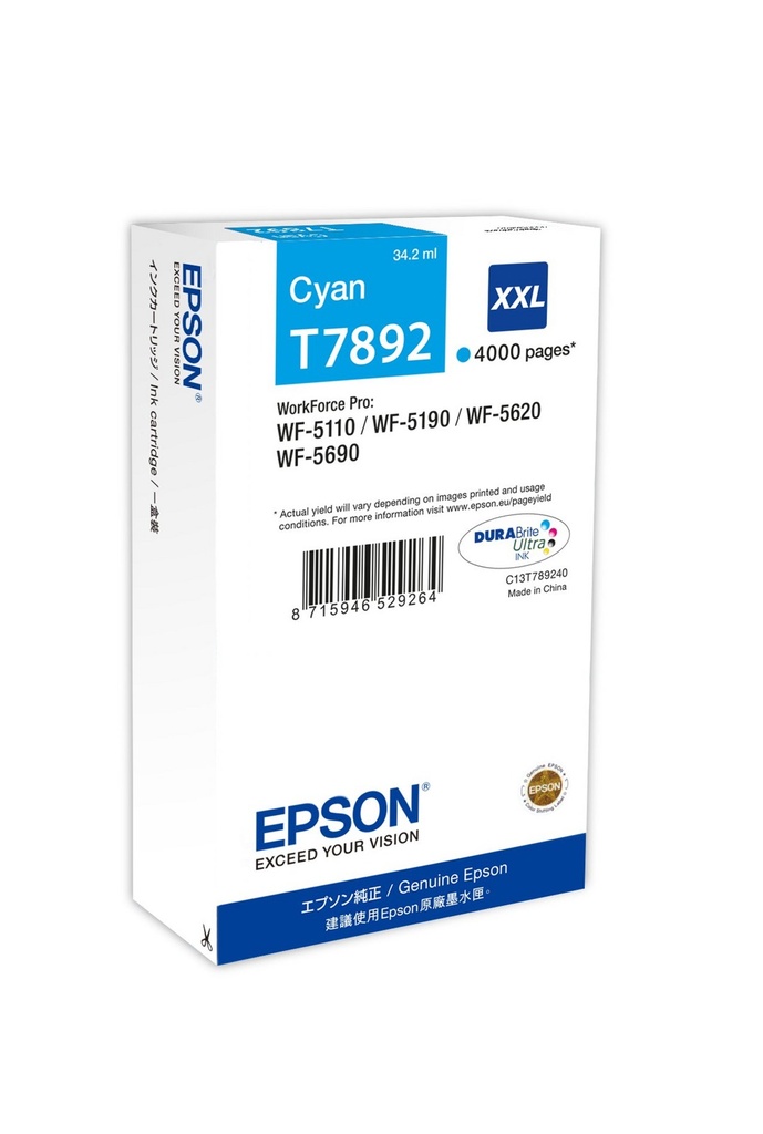 [C13T789240] Cartouche d'encre Epson T7892XXL / C13T789240 cyan XXL, 4 000 pages