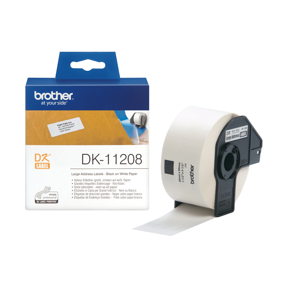 [DK11208] Brother DK-11208 / DK11208 die-cut labels, black on white, 38 x 90 mm, 400 labels