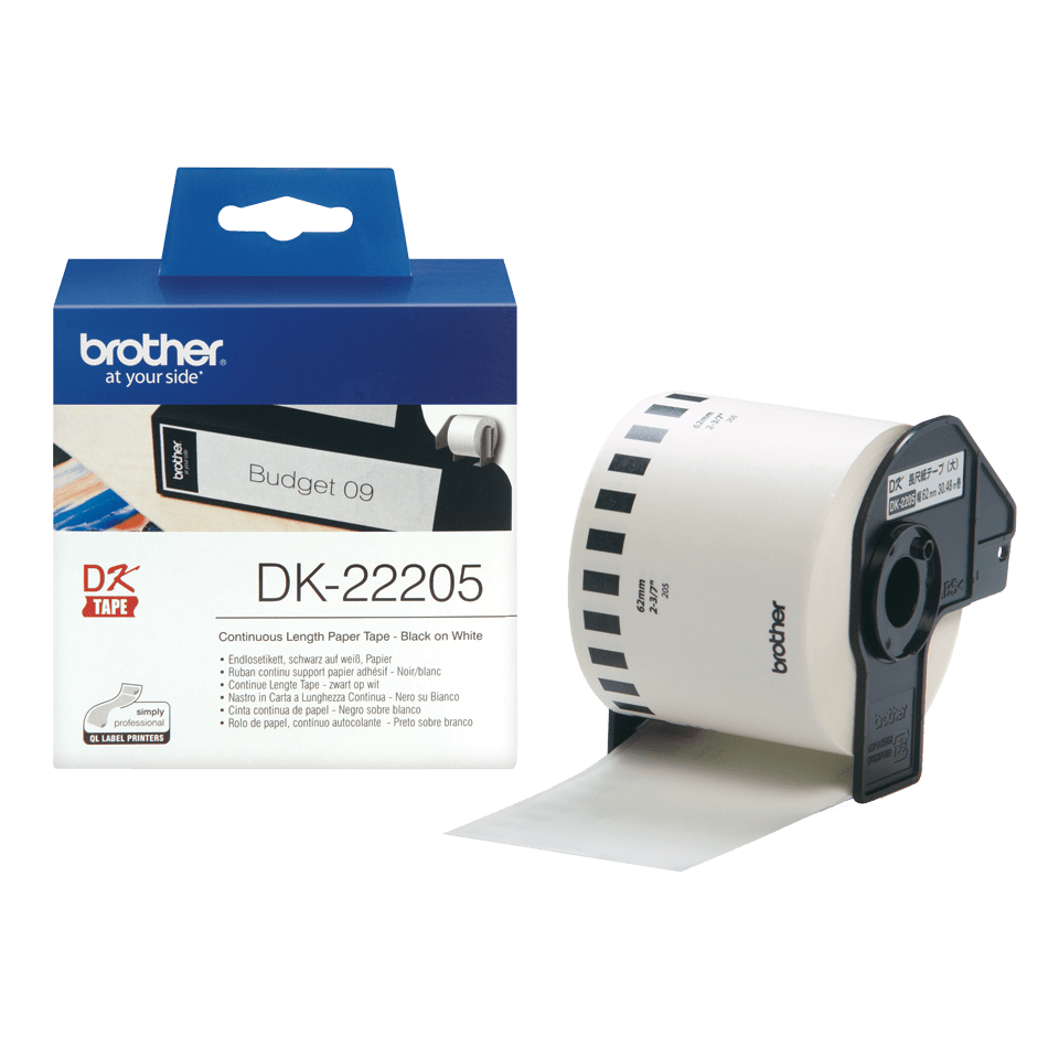 Brother Endlospapierrolle DK-22205 / DK22205, schwarz auf weiß, 62 mm x 30,48 m