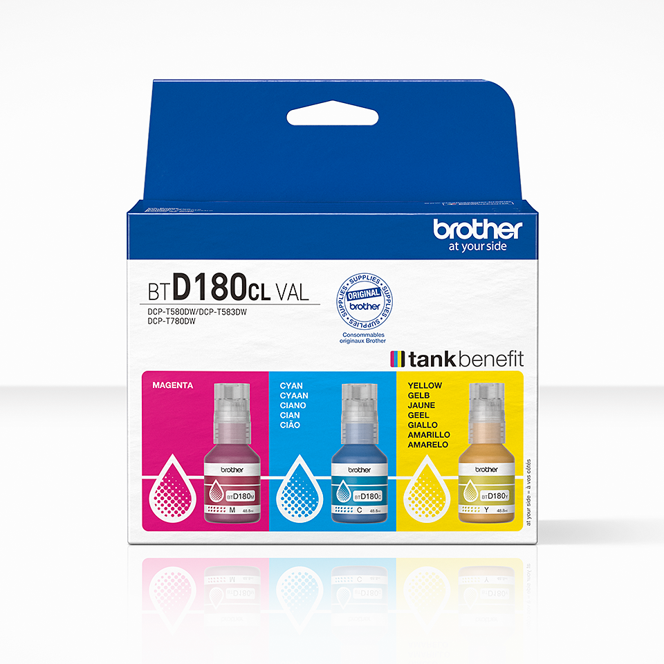 [BTD180CLVAL] Pack bouteilles d'encre Brother BT-D180CLVAL / BTD180CLVAL, 3 couleurs, 5 000 pages
