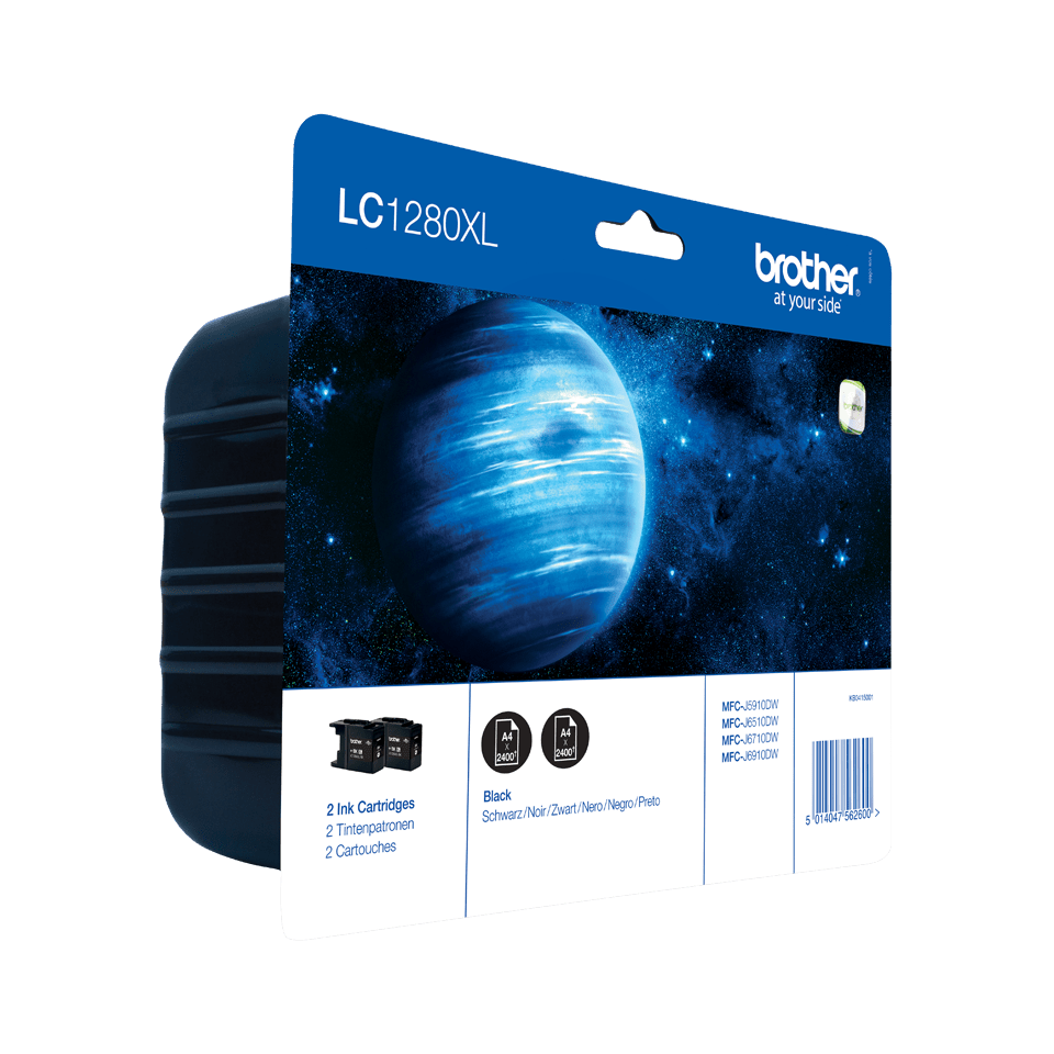 Brother Tinten-Doppelpack LC-1280XLBKBP2 / LC1280XLBKBP2 Schwarz XXL, 2 x 2.400 Seiten