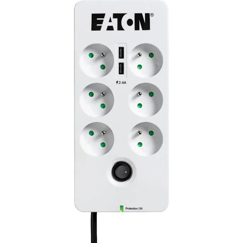 [PB6UF] Multiprise parafoudre 6 prises Eaton Protection Box, 2 ports USB, 1,5 m