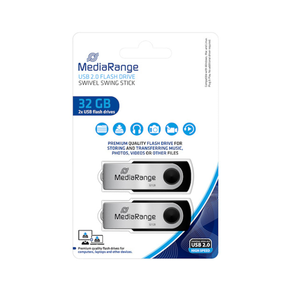 [MR9112] MediaRange Flexi Flash Drive USB-2.0-Sticks, 32 GB, 2er-Pack