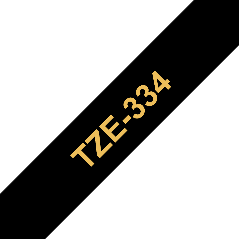 [TZE334] Brother TZe-334 / TZE334 laminated tape, gold on black, 12 mm x 8 m