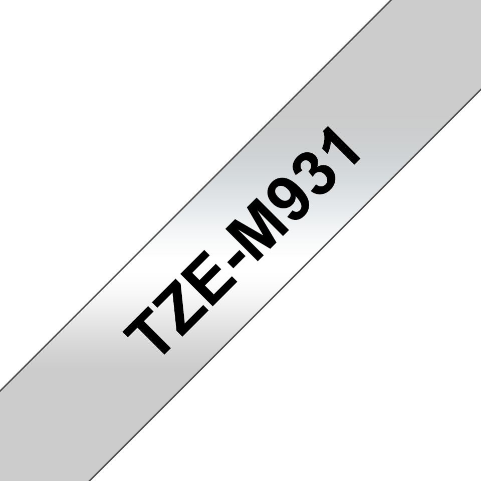Ruban laminé mat Brother TZe-M931 / TZEM931, noir sur argent mat, 12 mm x 8 m