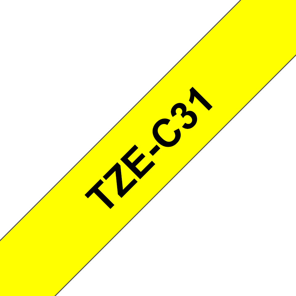 Brother TZe-C31 / TZEC31 fluorescent laminated tape, black on fluorescent yellow, 12 mm x 5 m