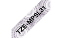 Brother TZe-MPSL31 / TZEMPSL31 patterned tape, black on silver lace pattern, 12 mm x 4 m