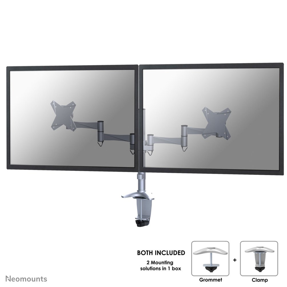 Bras support d'écran Neomounts FPMA-D1330DSILVER, 10 à 27 pouces, jusqu'à 9 kg, 2 écrans, VESA 75x75 à 100x100