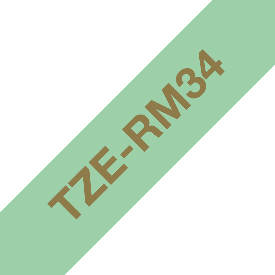 Brother TZe-RM34 / TZERM34 satin ribbon, gold on mint green, 12 mm x 4 m