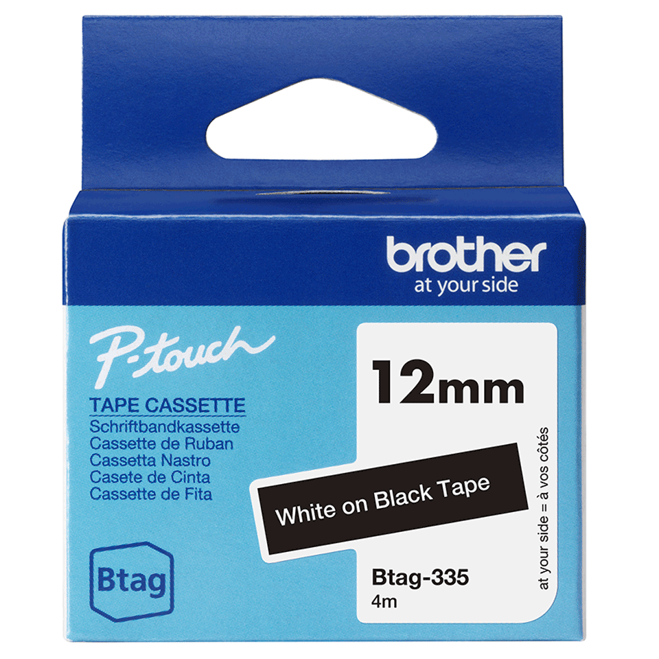 Brother Schriftband unlaminiert BTAG-335 / BTAG335, weiß auf schwarz, 12 mm