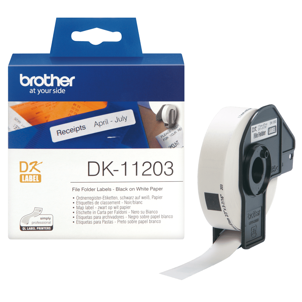 [DK11203] Étiquettes prédécoupées Brother DK-11203 / DK11203, noir sur blanc, 17 x 87 mm, 300 étiquettes