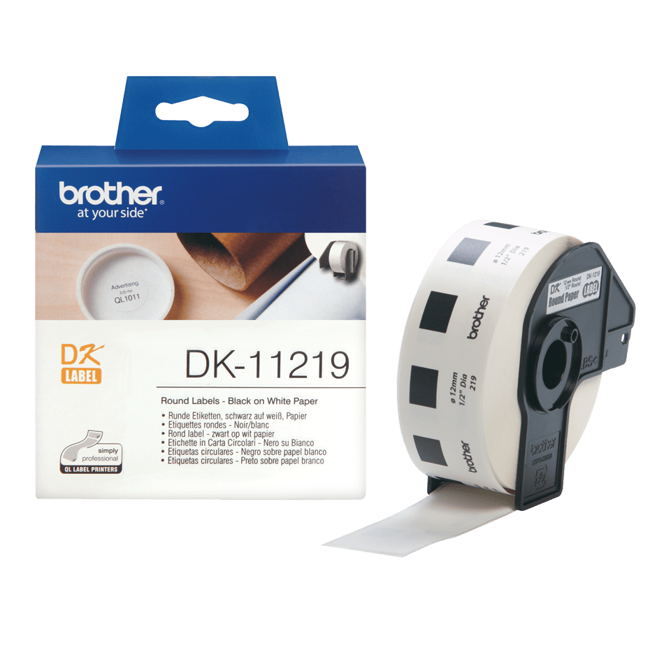 [DK11219] Brother DK-11219 / DK11219 die-cut labels, black on white, Ø 12 mm, 1,200 labels