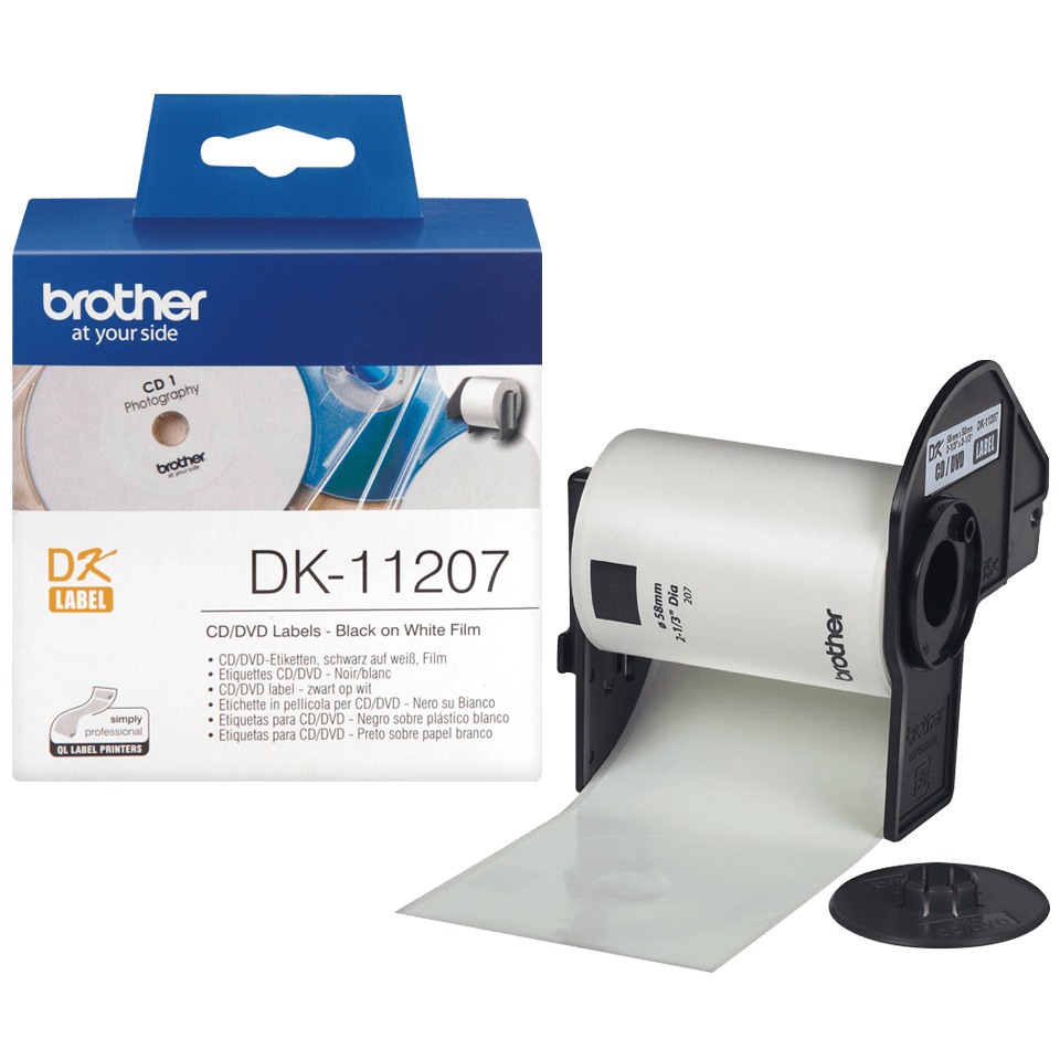 Brother DK-11207 / DK11207 die-cut labels, black on white, Ø 58 mm, 100 labels